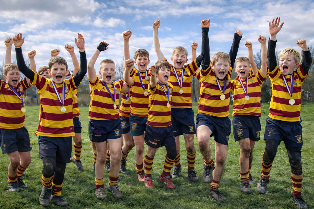 Rugby Victory Celebration Under A Blue Sky